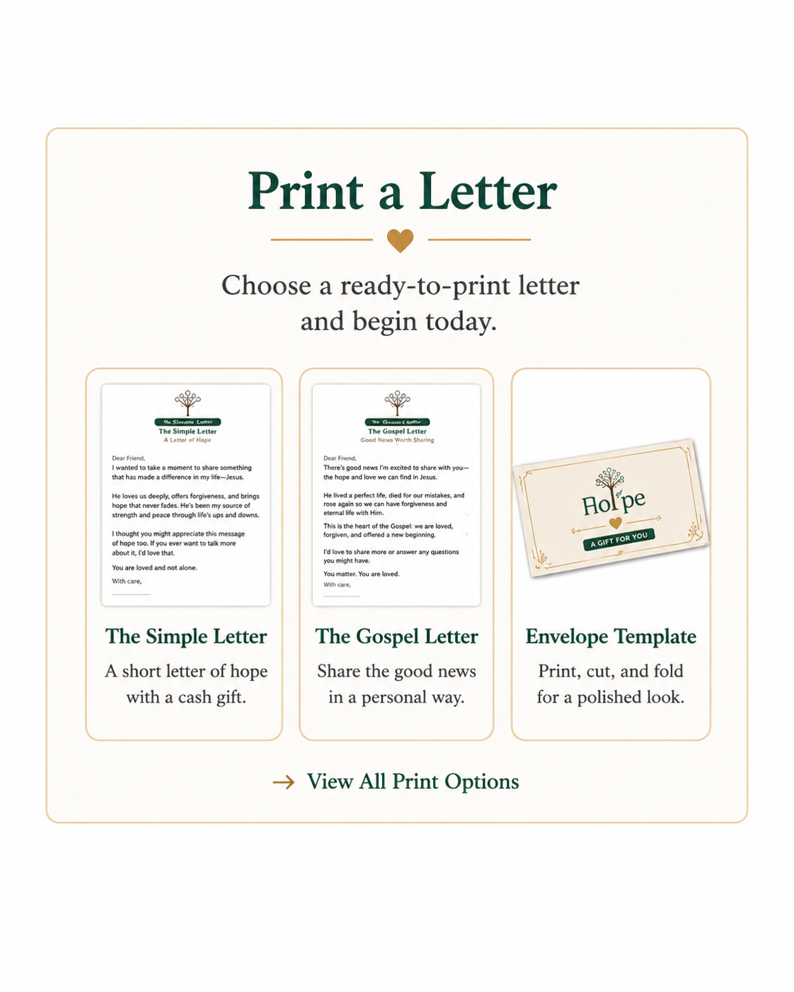 Printable letter option card